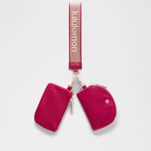 NWT Lululemon Dual Pouch Wristlet Metallic Wordmark Berry Rumble